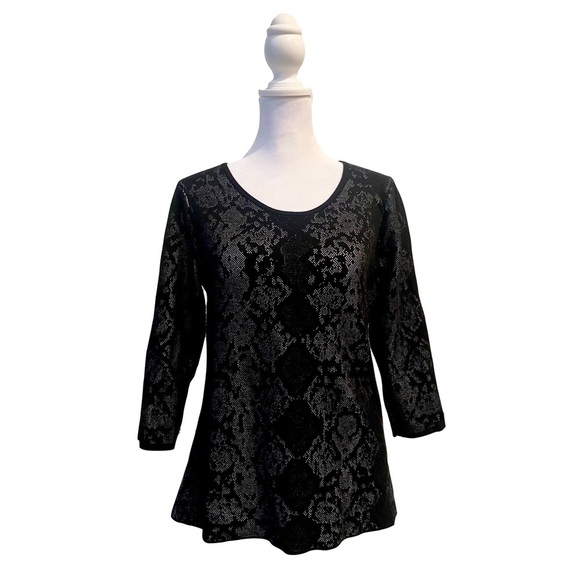 Calvin Klein Textured Stretch Top, 2/3 Sleeve Black Size - Picture 1 of 8